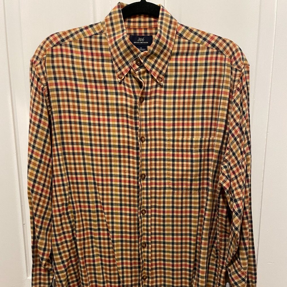 Brooks Brothers 346 Plaid Flannel Button Down Shirt Regular Fit Men Medium
